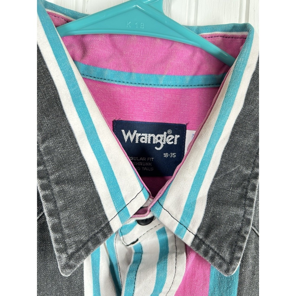 Vtg Wrangler Brushpopper Shirt Mens 18 35 2XL Pink Teal Black Western Rodeo - Picture 2 of 9